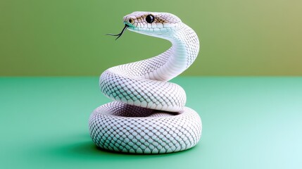 Fototapeta premium A coiled white snake with a flicking tongue against a gradient background.