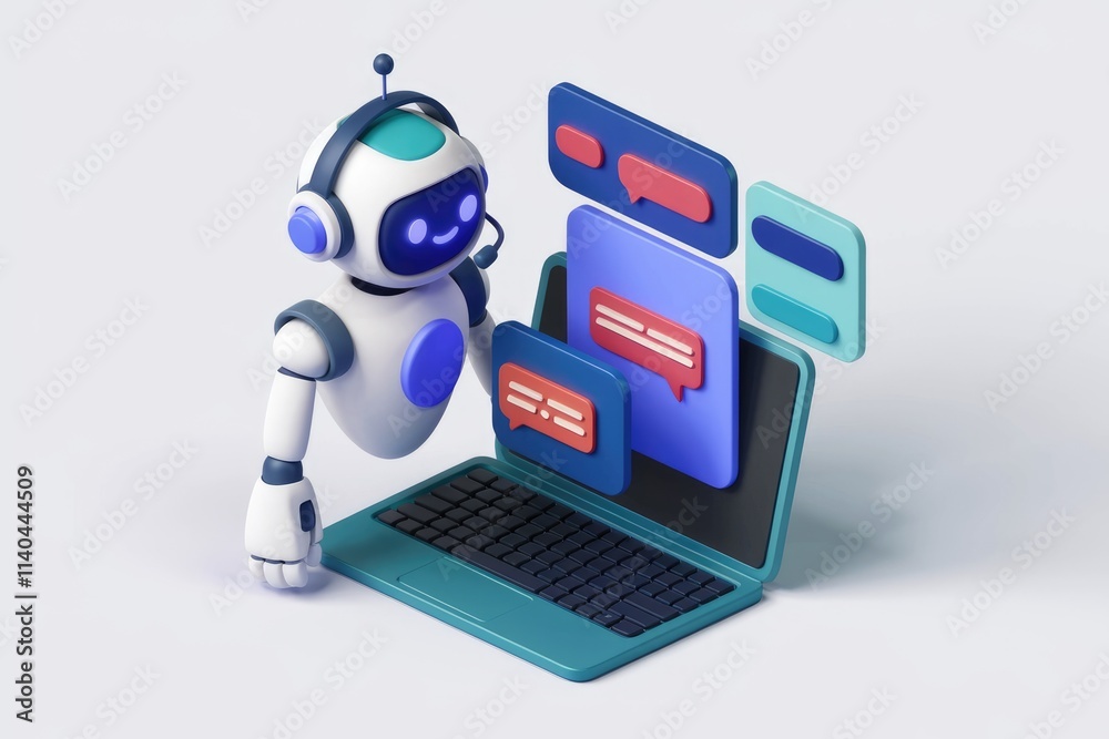 Aufkleber a friendly robot provides customer support via laptop offering instant messaging assistance.