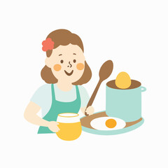 Housewife cooking vector design, Woman cooking illustration vector design