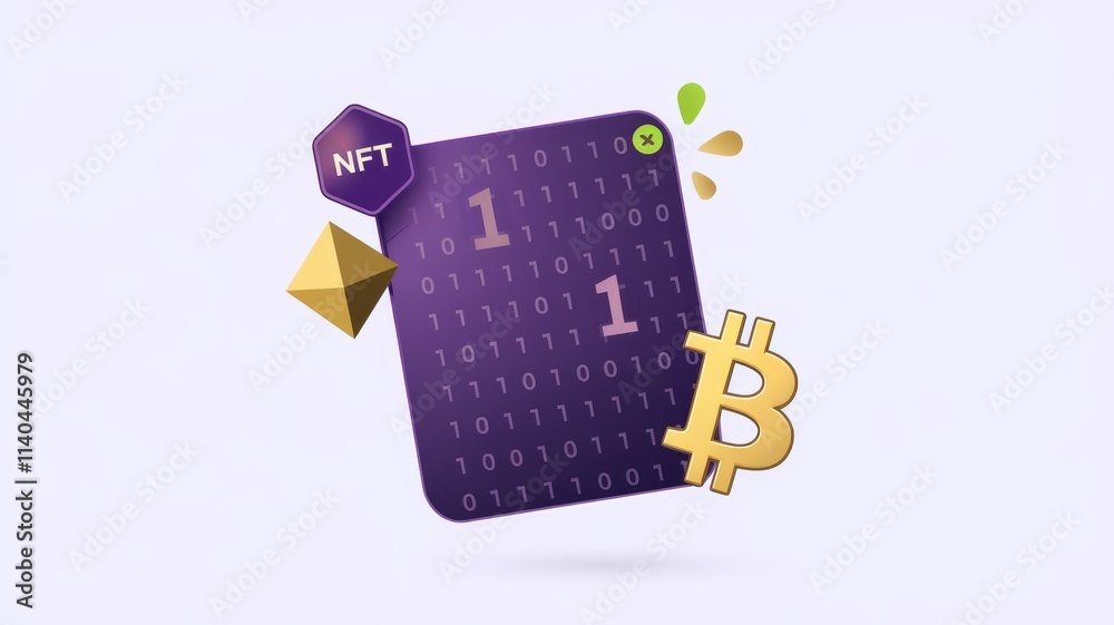 Aufkleber NFT digital asset represented by binary code  symbolizes blockchain technology and cryptocurrency.
