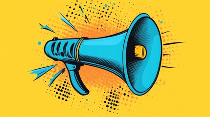 Blue Megaphone Announcement in a Retro Comic Style
