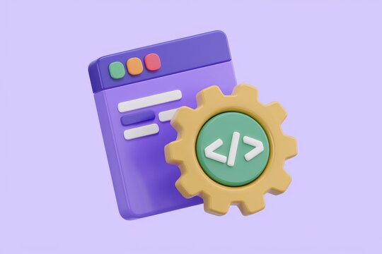 Website development and coding  gear and webpage  3D render.
