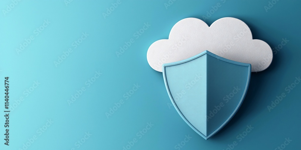 Poster cybersecurity framework concept. cloud computing security concept with shield and cloud illustration