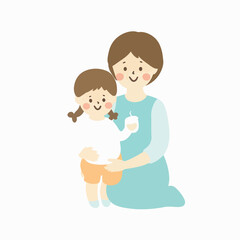 Girl drinking milk illustration vector design, Mother Gives Milk to her child vector design