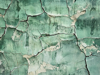 Obraz premium Cracked green wall texture highlighting weathered paint and surface deterioration