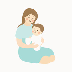 Mother Gives Milk to her child vector design, Children drinking milk illustration vector design