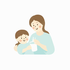 Mother Gives Milk to her child vector design, Children drinking milk illustration vector design
