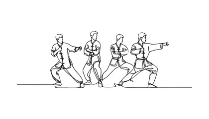 Continuous one single minimal line drawing karate 
