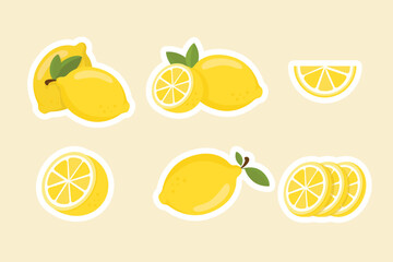 Set of fresh lemon fruit, vector illustration collection.