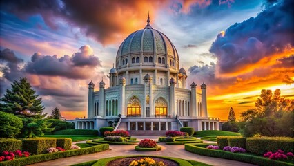Fototapeta premium Illuminated Baha'i Temple Evanston Illinois Sunset - Chicago Landmark Photography