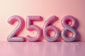 Obraz premium Thai Celebrate Special Occasions with Sparkling Pink Glitter Numbers 2568, Perfect for Birthdays, Anniversaries, or Milestones.