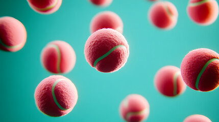 Captivating Floating Pink Tennis Balls Against a Striking Teal Background