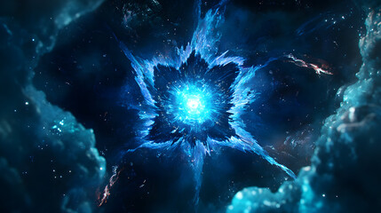 Vibrant Blue Light Ray Radiating Power and Energy Through a Swirling Digital Abstract Background with Expertly Designed Cutout Elements