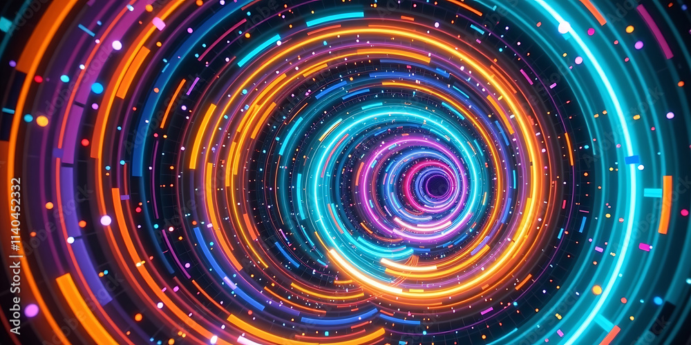 Wall mural space-time tunnels - colorful portals swirling into the depths of space. backdrop background digital