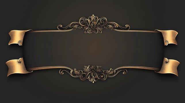 Elegant Gold Scrollwork Banner Design: Dark Background, Digital Illustration. AI Generated