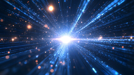 Fototapeta premium A Striking Captivating Blue Energy Circle Pulsing with Bright Lights and Space Particles for Futuristic Event Backdrops