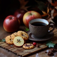 Fototapeta premium Still life with coffee and snacks.