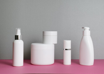 Skincare essentials: cosmetic bottles for hair, body, and face care