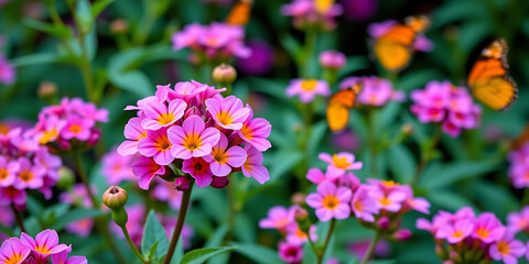 Obraz premium Butterfly Bush Bloom - A bush full of flowers that attract butterflies in vibrant colors. backdrop background digital art crisp oilpinting minimalist sharp details funny background copyspace