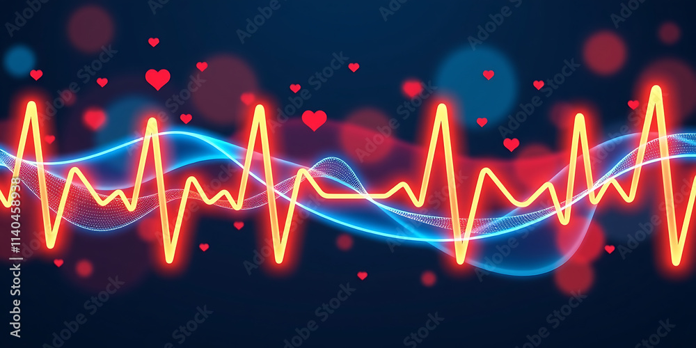 Wall mural pulsing heartbeat - a glowing wave resembling the rhythm of a heartbeat. backdrop background digital