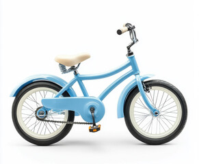 Fototapeta premium Bright blue children bicycle on a white background for playful outdoor adventures and summer fun
