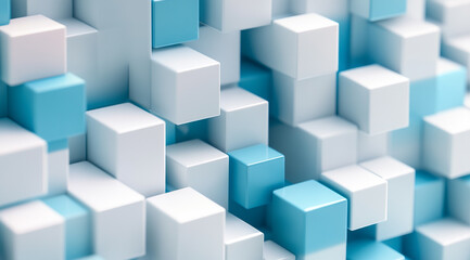 Obraz premium A blue and white wall made of cubes. The blue and white cubes are arranged in a pattern that creates a sense of depth and dimension. 