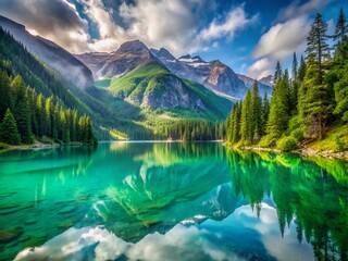 Fototapeta premium Kinney Lake BC: Stunning Canadian Rocky Mountain Scenery, Breathtaking Views, Serenity, Hiking Trails, Turquoise Waters, Majestic Peaks, Nature Photography