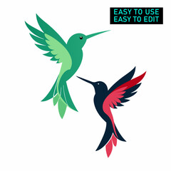 Obraz premium Tow flying hummingbird vector on a white background