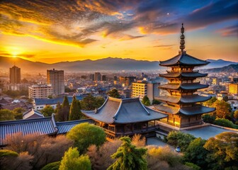 Fototapeta premium Kyoto Skyline Panoramic Landscape Photography: Stunning Cityscape Views at Dawn