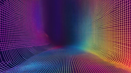 Obraz premium Colorful abstract digital grid landscape with gradient hues