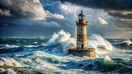 Obraz premium Stoic lighthouse standing tall in stormy sea