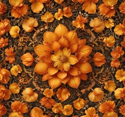 Fototapeta premium Orange and yellow petals intertwined in a intricate floral pattern , arrangement, pattern