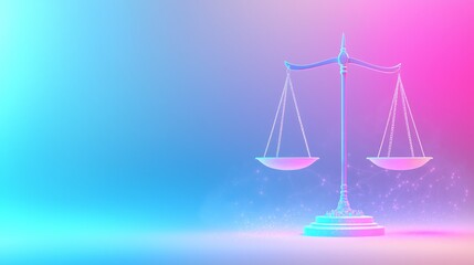 Futuristic Glowing Scales of Justice on Vibrant Gradient Background