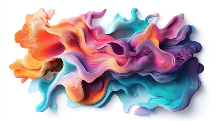 Fiery and energetic cut-out art with bold magenta and teal brushstrokes blending into dynamic cloud forms, high-definition details, smooth edges against a crisp white background, minimalist layout emp