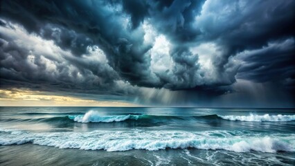 Fototapeta premium Stormy ocean under dark sky