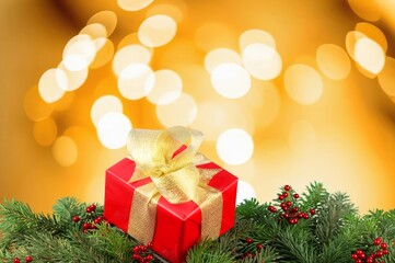 Christmas background with tree and gift box