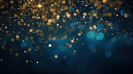 Golden Bokeh Lights Background on Dark Blue