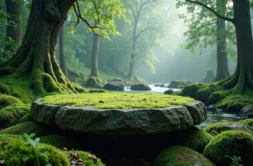 Stone like podium in the forest 