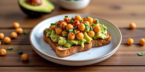 Chickpea and Avocado Toast - Toasted bread topped with mashed chickpeas avocado and a sprinkle of paprika. backdrop background digital art crisp oilpinting minimalist sharp details funny background 