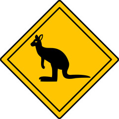 Yellow Road Sign Kangaroo. Vector Icon. Road Sign Warning about Crossing the Road Animals. Zoo Sticker