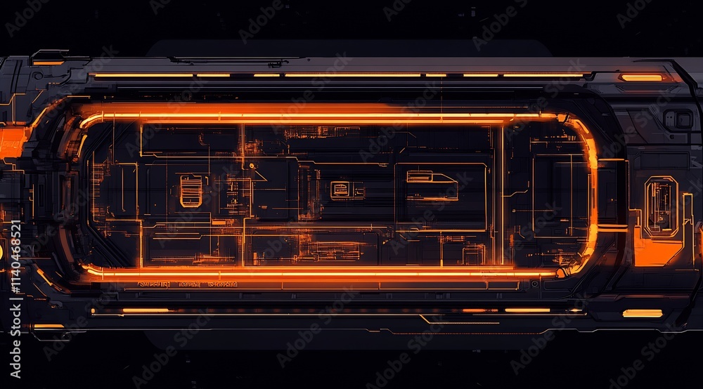 Poster Futuristic Orange Neon Circuitry Tech Design on Dark Background : Generative AI