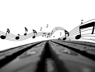 Musical Notes Flowing on a Monochrome Track: A Dramatic Composition