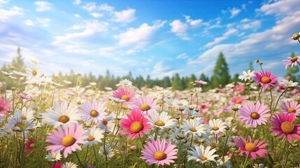 Obraz premium Scenic View of Blooming Daisy Field