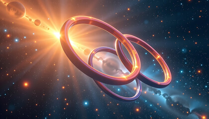 Celestial Ringscape - Abstract rings hovering in a glowing void. background copyspace