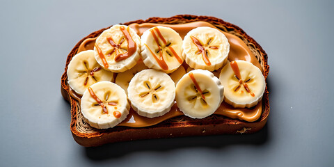 Almond Butter and Banana Toast - Whole grain toast topped with almond butter and sliced bananas. backdrop background digital art crisp oilpinting minimalist sharp details funny background copyspace