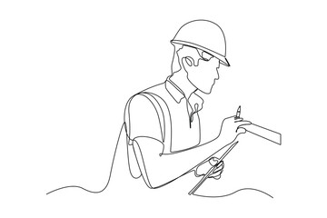 continuous line architect measuring wall