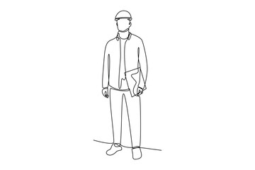 continuous line architects take notes to monitor the project