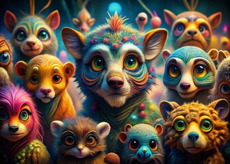 Long Exposure Cartoon Animal Heads Photography, Surreal Animal Portraits, Whimsical Pet Photos, Fantasy Animal Art, Artistic Pet Pictures