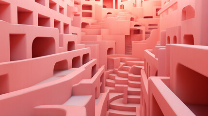 Colorful intricate stairs. Abstract shapes mazes is similar 