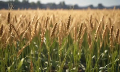 Fototapeta premium Row upon row of wheat plants swaying gently in the breeze, rural, harvest, wheat